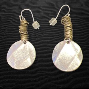 Copper Wire Paired with Sterling Silver Disc Drop Earrings with French Hooks
